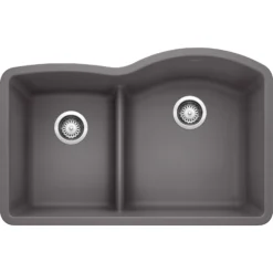 Blanco Diamond 32" Undermount Granite Composite Kitchen Sink, Silgranit, 40/60 Double Bowl, Cinder, 441600