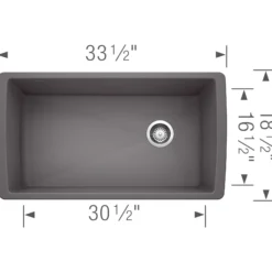 Blanco Diamond 34" Undermount Granite Composite Kitchen Sink, Silgranit, Cinder, 441764