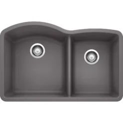 Blanco Diamond 32" Undermount Granite Composite Kitchen Sink, Silgranit, 60/40 Double Bowl, Cinder, 441469