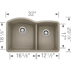 Blanco Diamond 32" Undermount Granite Composite Kitchen Sink, Silgranit, 60/40 Double Bowl, Truffle, 441284