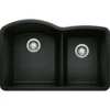 Blanco Diamond 32" Undermount Granite Composite Kitchen Sink, Silgranit, 60/40 Double Bowl, Coal Black, 442909