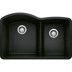 Blanco Diamond 32" Undermount Granite Composite Kitchen Sink, Silgranit, 60/40 Double Bowl, Coal Black, 442909