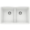 Blanco Diamond 32" Undermount Granite Composite Kitchen Sink, Silgranit, 50/50 Double Bowl, White, 440185