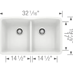 Blanco Diamond 32" Undermount Granite Composite Kitchen Sink, Silgranit, 50/50 Double Bowl, White, 440185