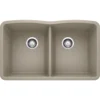 Blanco Diamond 32" Undermount Granite Composite Kitchen Sink, Silgranit, 50/50 Double Bowl, Truffle, 441286