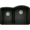 Blanco Diamond 32" Undermount Granite Composite Kitchen Sink, Silgranit, 40/60 Double Bowl, Coal Black, 442911