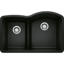 Blanco Diamond 32" Undermount Granite Composite Kitchen Sink, Silgranit, 40/60 Double Bowl, Coal Black, 442911