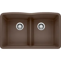 Blanco Diamond 32" Undermount Granite Composite Kitchen Sink, Silgranit, 50/50 Double Bowl, Cafe, 442078