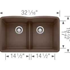 Blanco Diamond 32" Undermount Granite Composite Kitchen Sink, Silgranit, 50/50 Double Bowl, Cafe, 442078