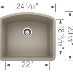 Blanco Diamond 24" Undermount Granite Composite Kitchen Sink, Silgranit, Truffle, 441281