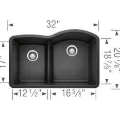 Blanco Diamond 32" Undermount Granite Composite Kitchen Sink, Silgranit, 40/60 Double Bowl, Anthracite, 441598