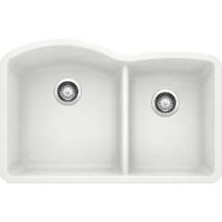 Blanco Diamond 32" Undermount Granite Composite Kitchen Sink, Silgranit, 60/40 Double Bowl, White, 440180