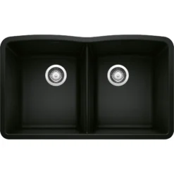 Blanco Diamond 32" Undermount Granite Composite Kitchen Sink, Silgranit, 50/50 Double Bowl, Coal Black, 442913