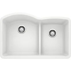 Blanco Diamond 32" Undermount Granite Composite Kitchen Sink, Silgranit, 60/40 Double Bowl, White, 441593