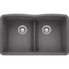 Blanco Diamond 32" Undermount Granite Composite Kitchen Sink, Silgranit, 50/50 Double Bowl, Cinder, 442071