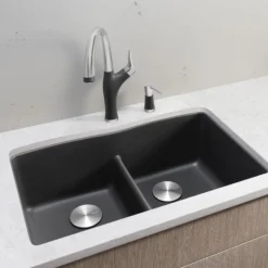 Blanco Diamond 32" Undermount Granite Composite Kitchen Sink, Silgranit, 50/50 Double Bowl, Cinder, 442071