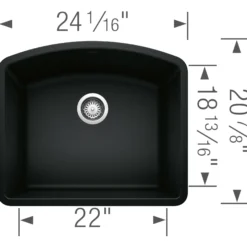 Blanco Diamond 24" Undermount Granite Composite Kitchen Sink, Silgranit, Coal Black, 442906