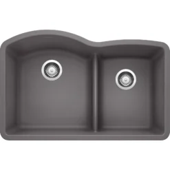 Blanco Diamond 32" Undermount Granite Composite Kitchen Sink, Silgranit, 60/40 Double Bowl, Cinder, 441591