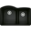 Blanco Diamond 32" Undermount Granite Composite Kitchen Sink, Silgranit, 60/40 Double Bowl, Coal Black, 442910