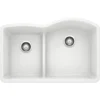 Blanco Diamond 32" Undermount Granite Composite Kitchen Sink, Silgranit, 40/60 Double Bowl, White, 441603