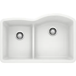 Blanco Diamond 32" Undermount Granite Composite Kitchen Sink, Silgranit, 40/60 Double Bowl, White, 441603