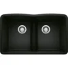 Blanco Diamond 32" Undermount Granite Composite Kitchen Sink, Silgranit, 50/50 Double Bowl, Coal Black, 442914