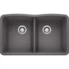 Blanco Diamond 32" Undermount Granite Composite Kitchen Sink, Silgranit, 50/50 Double Bowl, Cinder, 441470