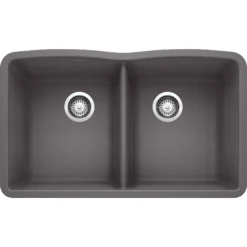Blanco Diamond 32" Undermount Granite Composite Kitchen Sink, Silgranit, 50/50 Double Bowl, Cinder, 441470