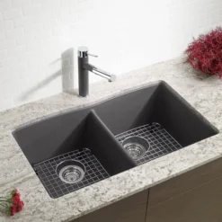 Blanco Diamond 32" Undermount Granite Composite Kitchen Sink, Silgranit, 50/50 Double Bowl, Cinder, 441470