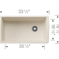 Blanco Diamond 34" Undermount Silgranit Kitchen Sink, Soft White, No Faucet Hole, 443071