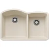 Blanco Diamond 32" Undermount Silgranit Kitchen Sink, 60/40 Double Bowl, Soft White, No Faucet Hole, 443064