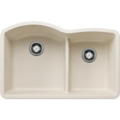 Blanco Diamond 32" Undermount Silgranit Kitchen Sink, 60/40 Double Bowl, Soft White, No Faucet Hole, 443065