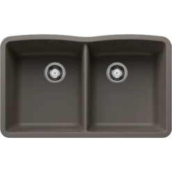 Blanco Diamond 32" Undermount Silgranit Kitchen Sink, 50/50 Double Bowl, Volcano Gray, No Faucet Hole, 443105