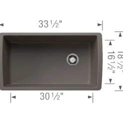 Blanco Diamond 34" Undermount Silgranit Kitchen Sink, Volcano Gray, No Faucet Hole, 443108