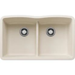 Blanco Diamond 32" Undermount Silgranit Kitchen Sink, 50/50 Double Bowl, Soft White, No Faucet Hole, 443069