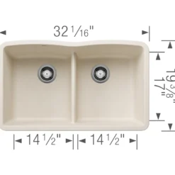 Blanco Diamond 32" Undermount Silgranit Kitchen Sink, 50/50 Double Bowl, Soft White, No Faucet Hole, 443069