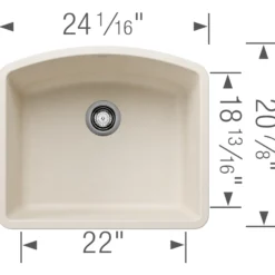 Blanco Diamond 24" Undermount Silgranit Kitchen Sink, Soft White, No Faucet Hole, 443061