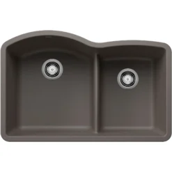 Blanco Diamond 32" Undermount Silgranit Kitchen Sink, 60/40 Double Bowl, Volcano Gray, No Faucet Hole, 443102