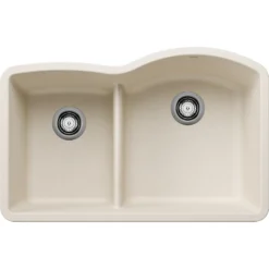 Blanco Diamond 32" Undermount Silgranit Kitchen Sink, 60/40 Double Bowl, Soft White, No Faucet Hole, 443066
