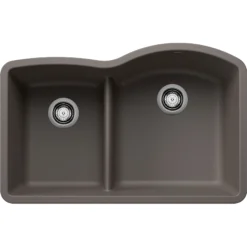 Blanco Diamond 32" Undermount Silgranit Kitchen Sink, 60/40 Double Bowl, Volcano Gray, No Faucet Hole, 443103