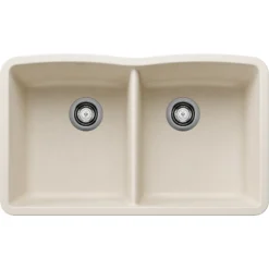 Blanco Diamond 32" Undermount Silgranit Kitchen Sink, 50/50 Double Bowl, Soft White, No Faucet Hole, 443068