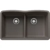 Blanco Diamond 32" Undermount Silgranit Kitchen Sink, 50/50 Double Bowl, Volcano Gray, No Faucet Hole, 443106