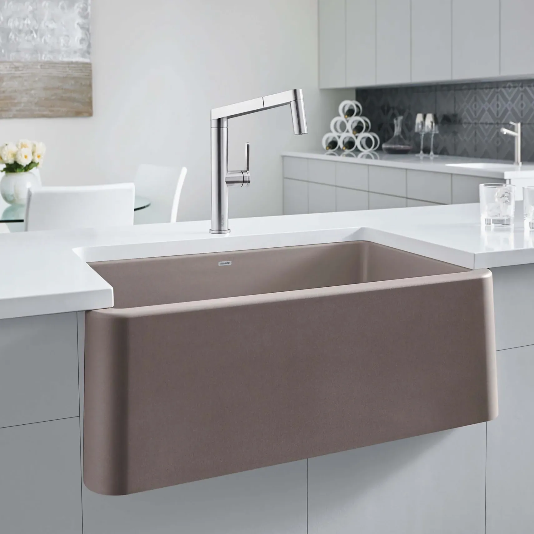 Blanco Ikon 33" Granite Composite Farmhouse Sink, Silgranit, Truffle, 401988
