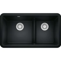 Blanco Ikon 33" Granite Composite Farmhouse Sink, Silgranit, 60/40 Double Bowl, Coal Black, 402525