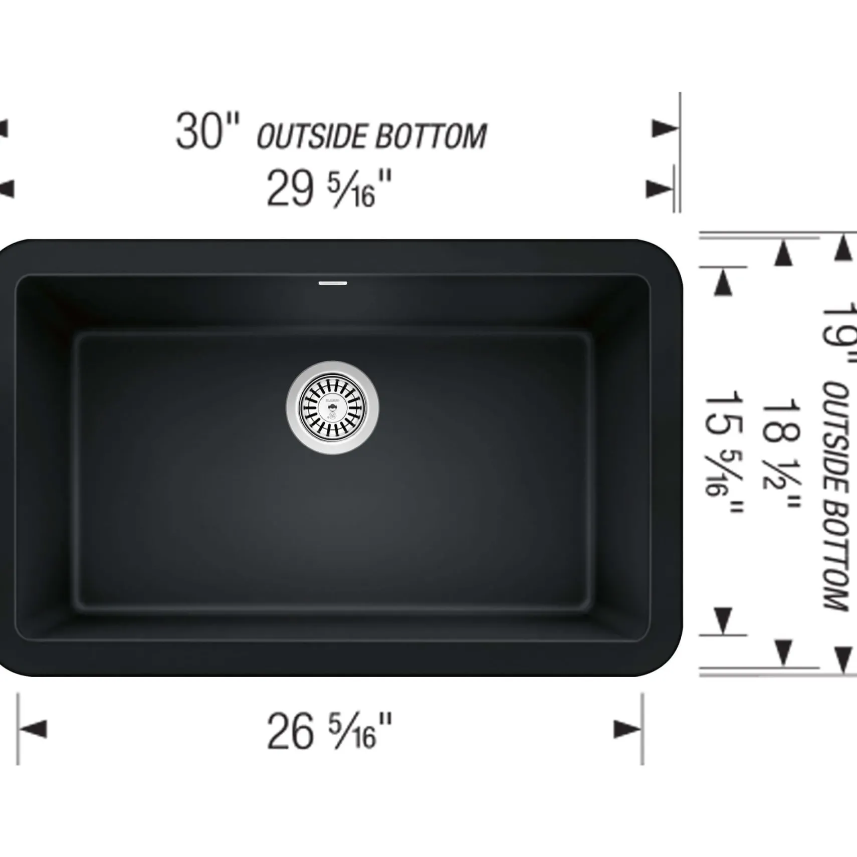 Blanco Ikon 30" Granite Composite Farmhouse Sink, Silgranit, Coal Black, 402576