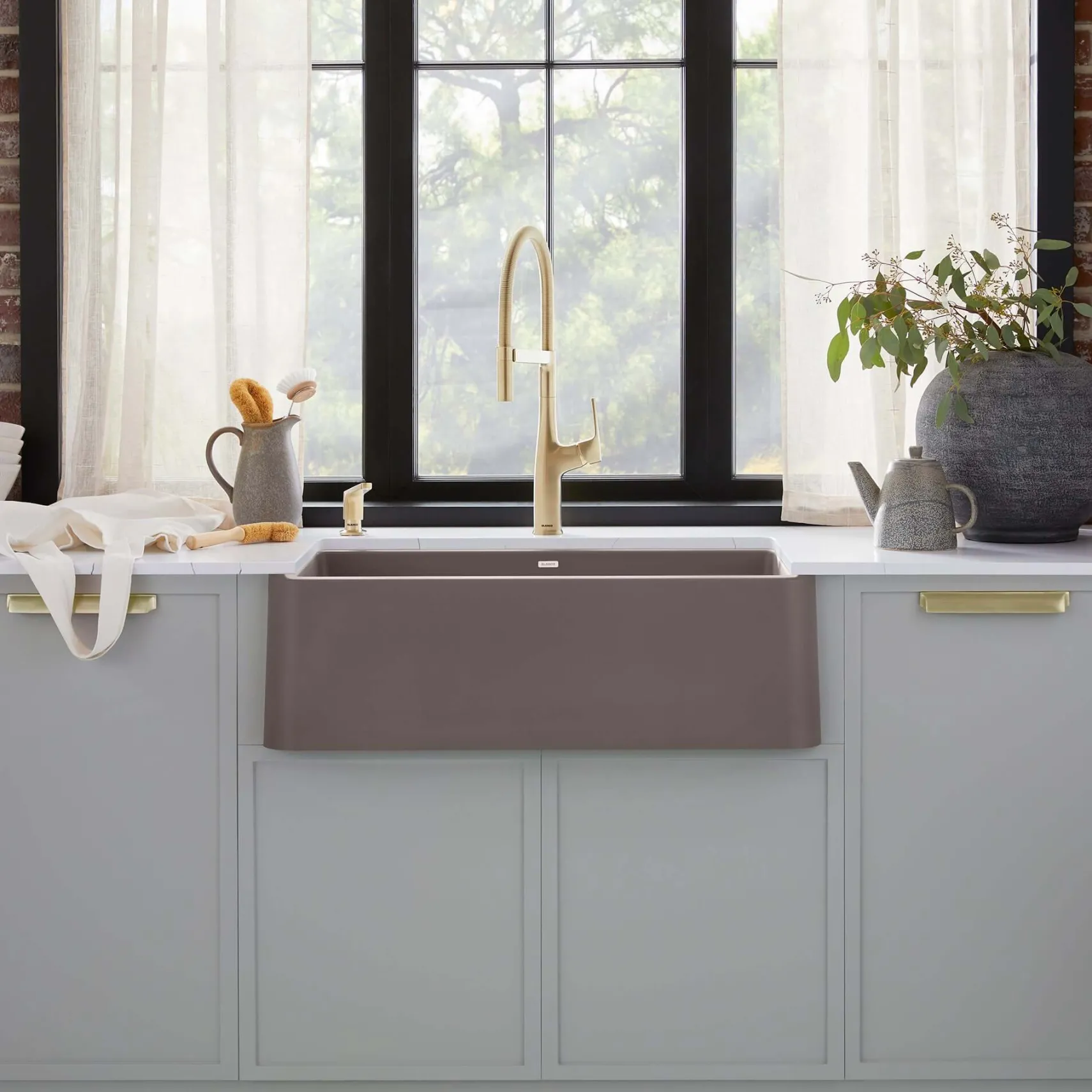 Blanco Ikon 33" Silgranit Farmhouse Sink, Volcano Gray, No Faucet Hole, 443114
