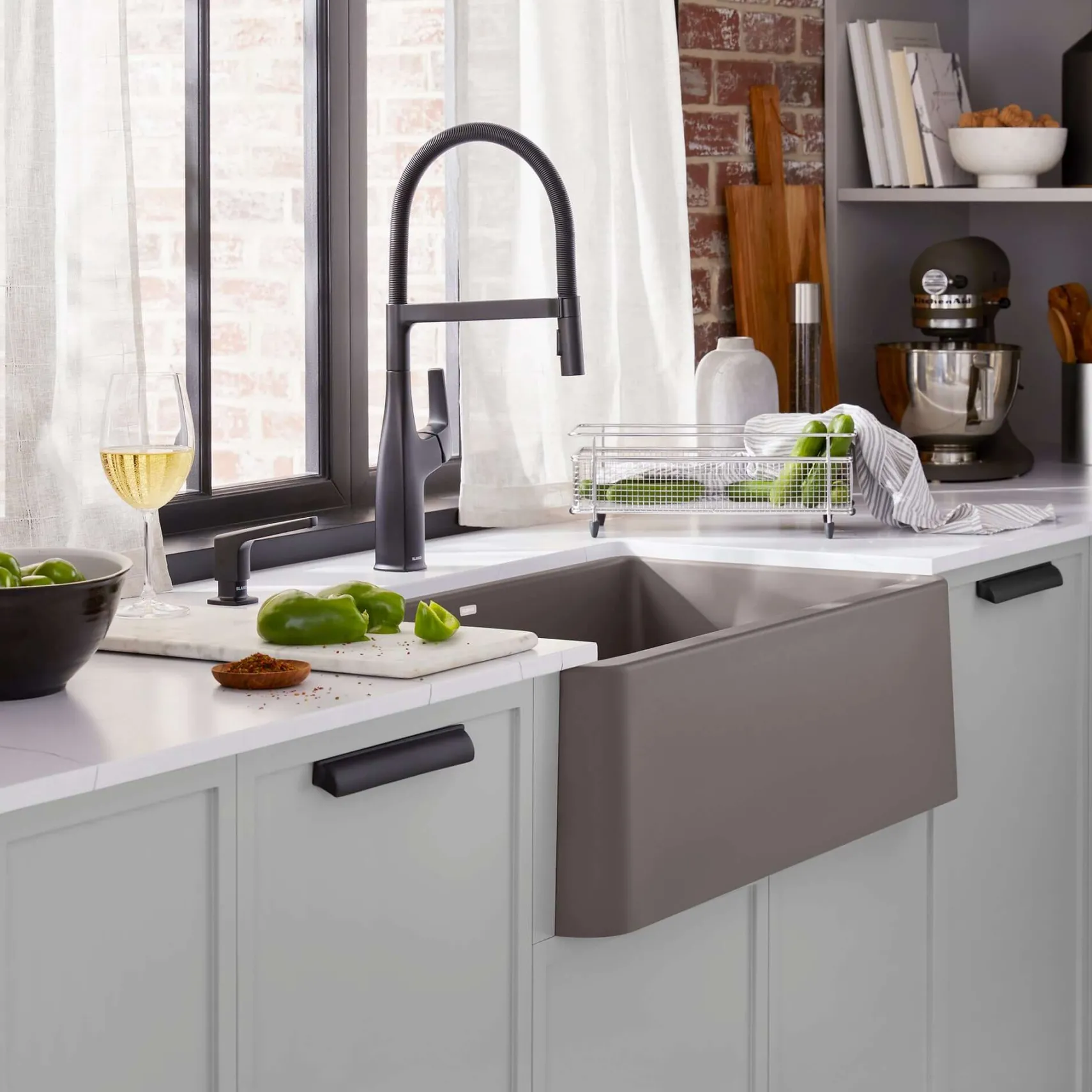 Blanco Ikon 33" Silgranit Farmhouse Sink, Volcano Gray, No Faucet Hole, 443114
