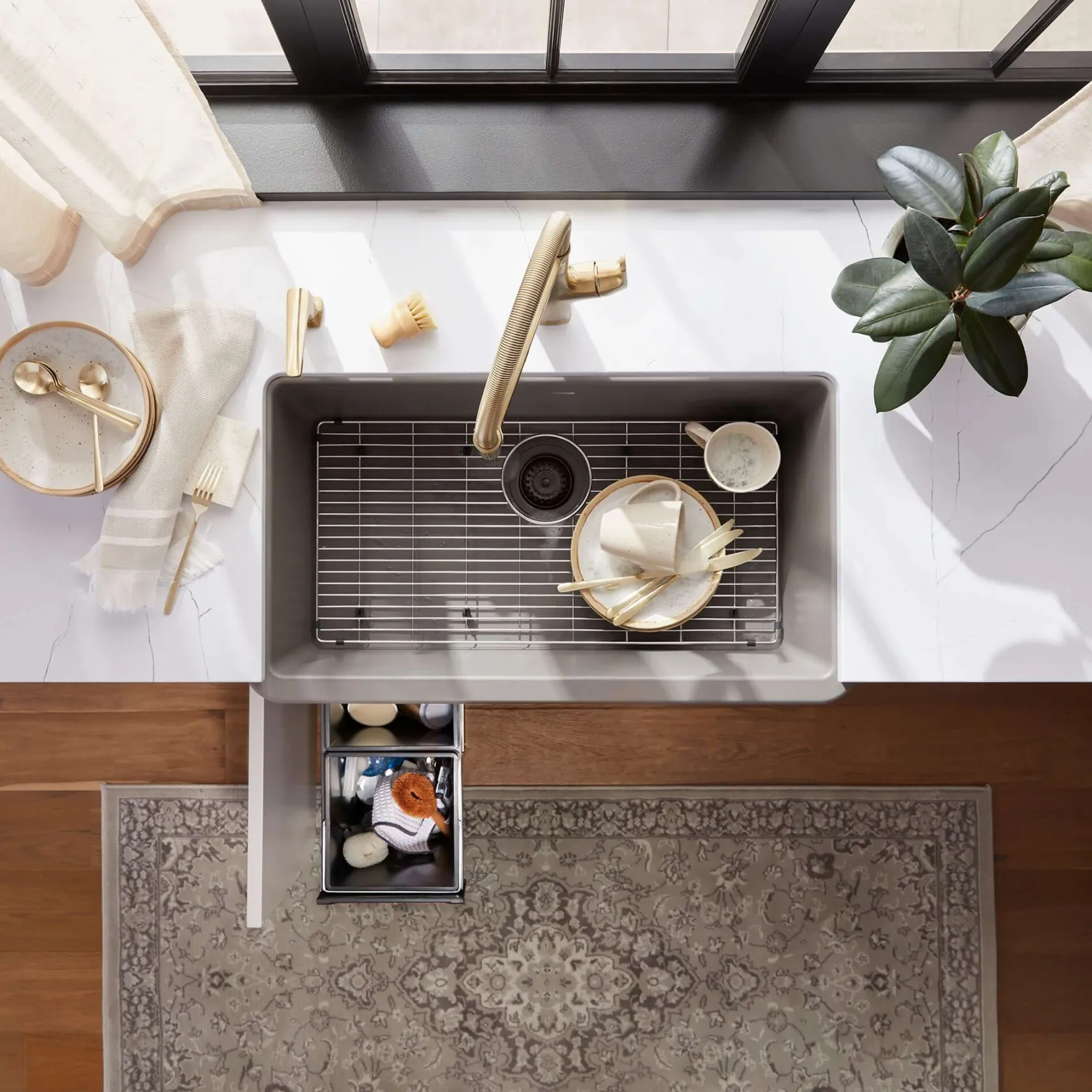 Blanco Ikon 33" Silgranit Farmhouse Sink, Volcano Gray, No Faucet Hole, 443114