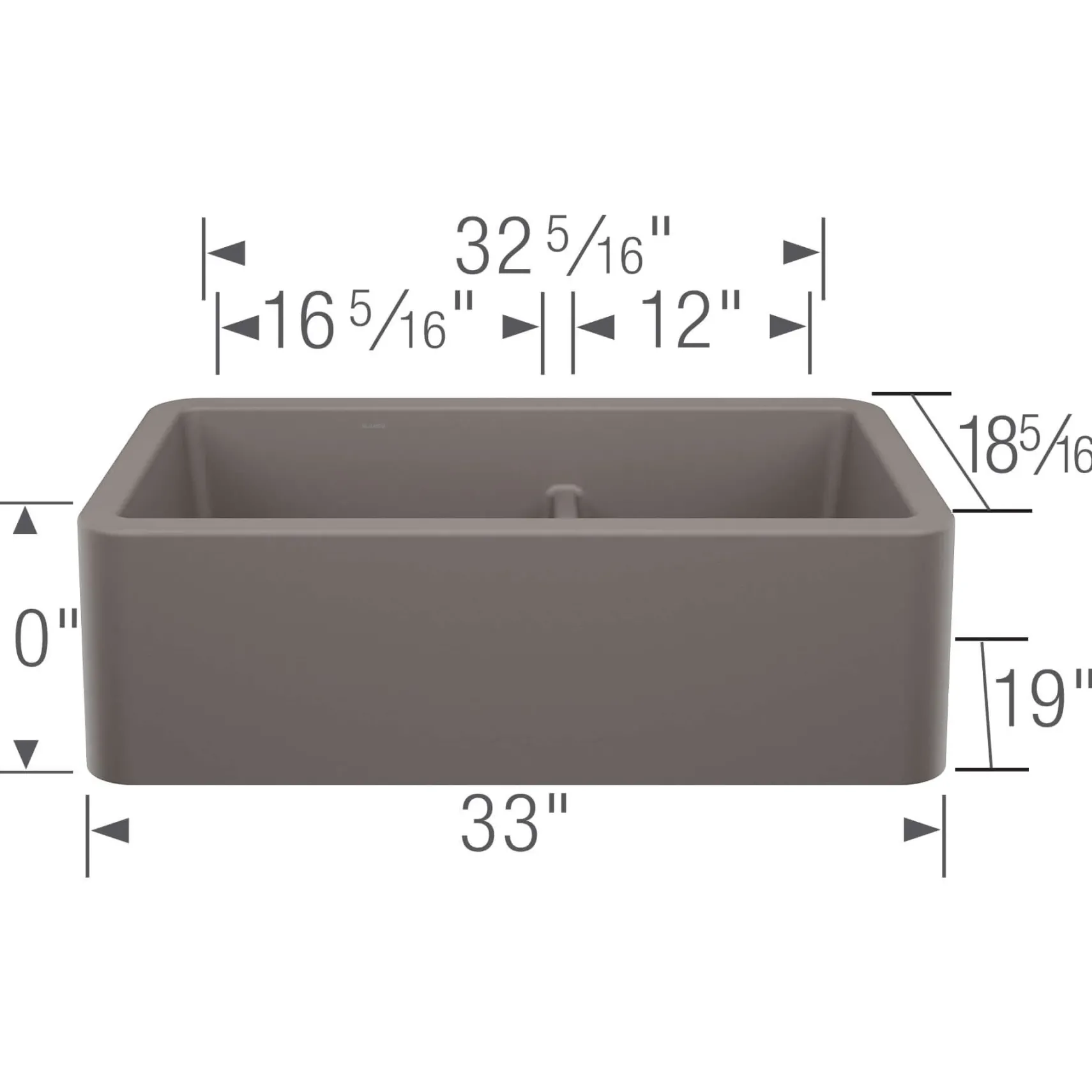 Blanco Ikon 33" Silgranit Farmhouse Sink, 60/40 Double Bowl, Volcano Gray, No Faucet Hole, 443115