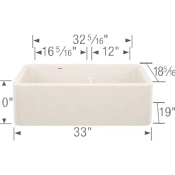 Blanco Ikon 33" Silgranit Farmhouse Sink, 60/40 Double Bowl, Soft White, No Faucet Hole, 443078